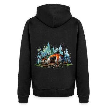 Camping atmosphere. A retro adventure. - Unisex Premium Organic Zip Hoodie - black - Back - Nico (187cm)