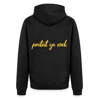 protect ya neck Hip Hop Oldschool Classic - Unisex Premium Bio Zip Hoodie - Schwarz - Hinten - Nico (187cm)