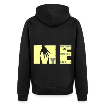 Ich stärke mich: Wahl, Entscheidung, Leben - Unisex Premium Bio Zip Hoodie - Schwarz - Hinten - Nico (187cm)