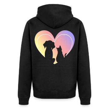 Hund Katze Herz - Unisex Premium Bio Zip Hoodie - Schwarz - Hinten - Nico (187cm)