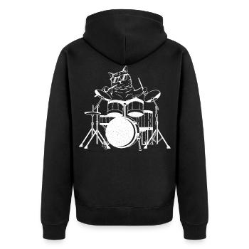 Schlagzeug spielende Katze - Unisex Premium Bio Zip Hoodie - Schwarz - Hinten - Nico (187cm)