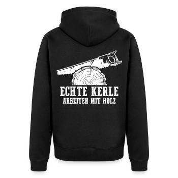 Echte Kerle Arbeiten mit Holz - Unisex Premium Bio Zip Hoodie - Schwarz - Hinten - Nico (187cm)