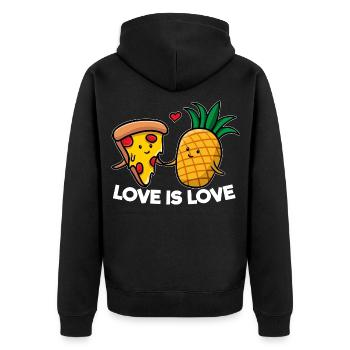 Love Is Love Pizza Ananas - Unisex Premium Bio Zip Hoodie - Schwarz - Hinten - Nico (187cm)