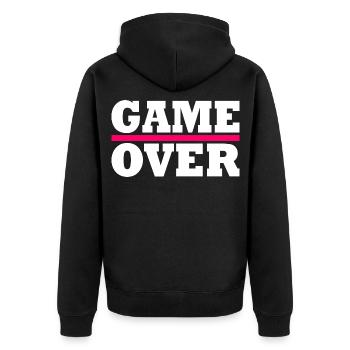 Game over - Unisex Premium Organic Zip Hoodie - black - Back - Nico (187cm)