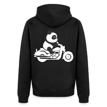 Panda Riding Motorbike - Unisex Premium Bio Zip Hoodie - Schwarz - Hinten - Nico (187cm)