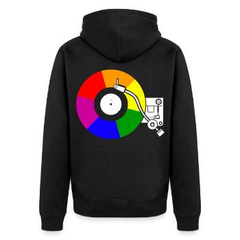Gay Vinyl Pride Rainbow Flag Vinyl Record - Unisex Premium Bio Zip Hoodie - Schwarz - Hinten - Nico (187cm)