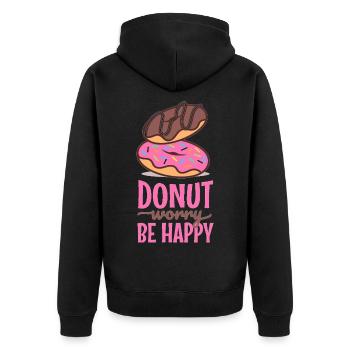 Donut Sorge sei glücklich Humor Wortspiel Geschenk - Unisex Premium Bio Zip Hoodie - Schwarz - Hinten - Nico (187cm)