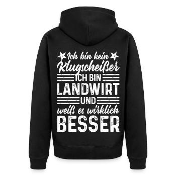 Landwirt lustige Sprüche Ich bin kein Klugscheißer - Unisex Premium Bio Zip Hoodie - Schwarz - Hinten - Nico (187cm)