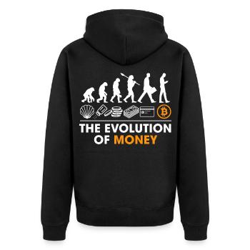 Die Entwicklung des Geldes Krypto BTC Bitcoin - Unisex Premium Bio Zip Hoodie - Schwarz - Hinten - Nico (187cm)