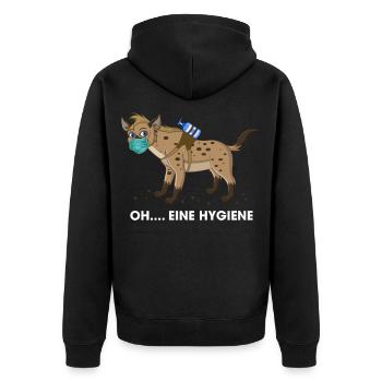 Hyäne Hygiene Mundschutz Maske Hygiäne Wortwitz - Unisex Premium Bio Zip Hoodie - Schwarz - Hinten - Nico (187cm)