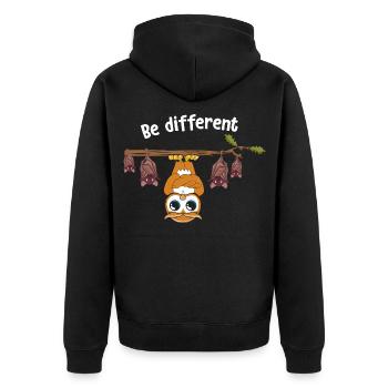 Be Different Sei Anders Eule mit Fledermäusen - Unisex Premium Bio Zip Hoodie - Schwarz - Hinten - Nico (187cm)