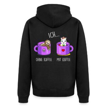 Ich ohne Kaffee Ich mit Kaffee Einhorn Kaffee - Unisex Premium Bio Zip Hoodie - Schwarz - Hinten - Nico (187cm)