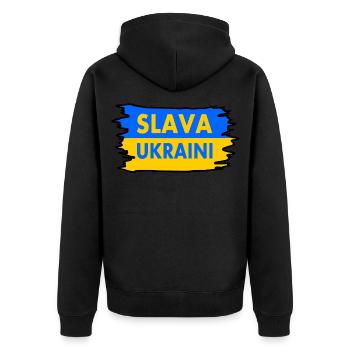 Slava ukraini - Unisex Premium Bio Zip Hoodie - Schwarz - Hinten - Nico (187cm)