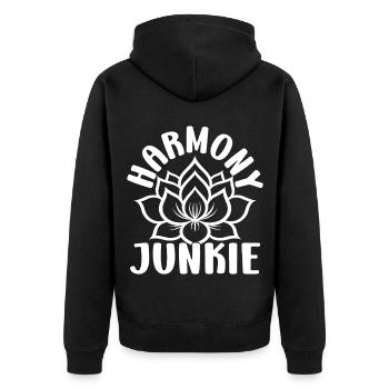 Passionnés de Pilates Harmony Junkie Pilates - Veste à capuche bio Premium Unisexe - noir - Dos - Nico (187cm)