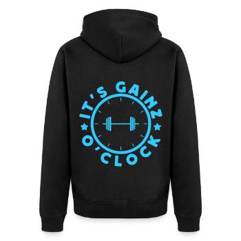 Fitness Motivation Bodybuilder It's Gainz O'clock - Unisex Premium Bio Zip Hoodie - Schwarz - Hinten - Nico (187cm)