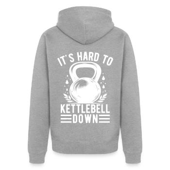 Gym Junkies It´s Hard To Kettlebell Calisthenics - Unisex Premium Bio Zip Hoodie - Grau meliert - Hinten - Nico (187cm)