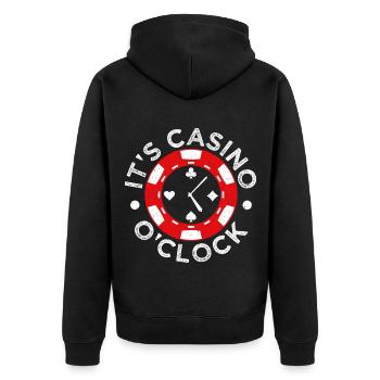Gambling Fan It´s Casino O´Clock Casino - Unisex Premium Bio Zip Hoodie - Schwarz - Hinten - Nico (187cm)