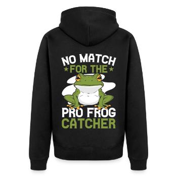 Frog Catcher No Match For The Frog - Unisex Premium Bio Zip Hoodie - Schwarz - Hinten - Nico (187cm)