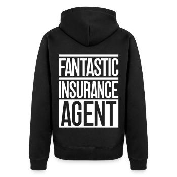 Insurance Agent Costume Fantastic Agent Medicare - Unisex Premium Bio Zip Hoodie - Schwarz - Hinten - Nico (187cm)