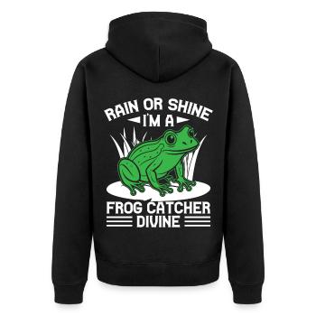 Frog Catcher Rain Or Shine I ́m A Divine Frog - Unisex Premium Organic Zip Hoodie - black - Back - Nico (187cm)