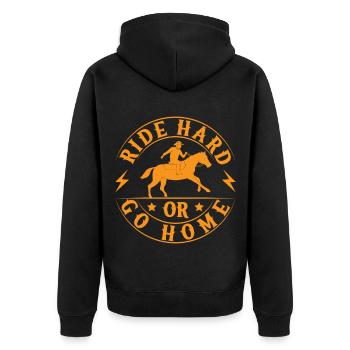 Western Rider Ride Hard Or Go Home Cowgirls - Unisex Premium Bio Zip Hoodie - Schwarz - Hinten - Nico (187cm)