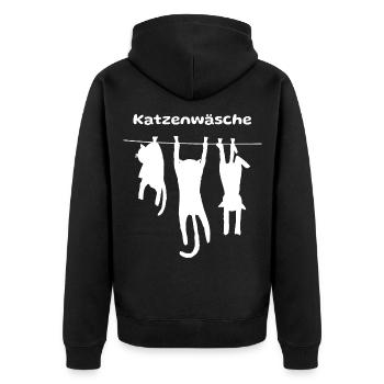 Lustige Katzen an der Wäscheleine - Unisex Premium Bio Zip Hoodie - Schwarz - Hinten - Nico (187cm)
