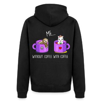 Ich ohne Kaffee Ich mit Kaffee Faultier Einhorn - Unisex Premium Bio Zip Hoodie - Schwarz - Hinten - Nico (187cm)