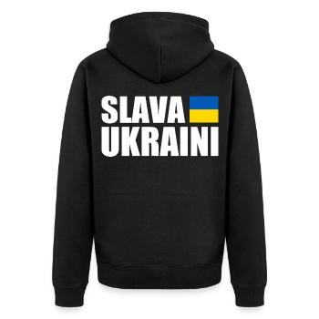 Slava ukraini - Unisex Premium Bio Zip Hoodie - Schwarz - Hinten - Nico (187cm)