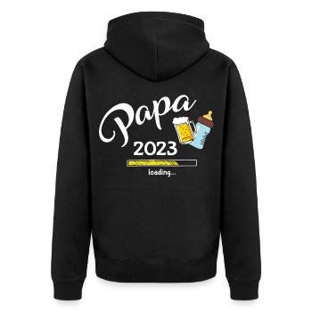 Papa 2023 Loading - Unisex Premium Bio Zip Hoodie - Schwarz - Hinten - Nico (187cm)