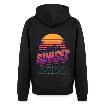 Retro Sunset - 80s Style - Unisex Premium Organic Zip Hoodie - black - Back - Nico (187cm)
