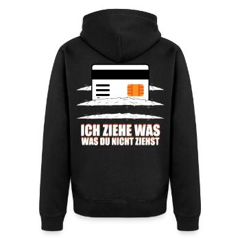 Ich Ziehe Was Was Du Nicht Ziehst Tekk HardTekk - Unisex Premium Bio Zip Hoodie - Schwarz - Hinten - Nico (187cm)