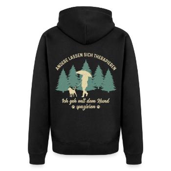 Frauchen Hund Gassi gehen Therapie Hundebesitzerin - Unisex Premium Bio Zip Hoodie - Schwarz - Hinten - Nico (187cm)