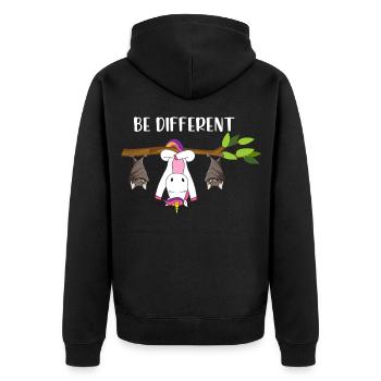Be Different Einhorn mit Fledermäusen - Unisex Premium Bio Zip Hoodie - Schwarz - Hinten - Nico (187cm)