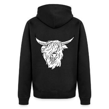 scottish highlander black white line drawing - Unisex Premium Organic Zip Hoodie - black - Back - Nico (187cm)