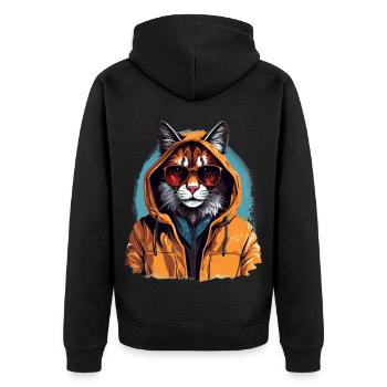 Streetstyle-Luchs | Luchs-Liebhaber - Unisex Premium Bio Zip Hoodie - Schwarz - Hinten - Nico (187cm)