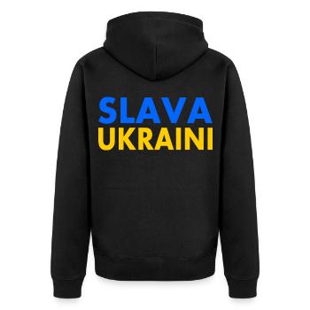 Slava ukraini - Unisex Premium Bio Zip Hoodie - Schwarz - Hinten - Nico (187cm)