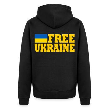 Free ukraine - Unisex Premium Bio Zip Hoodie - Schwarz - Hinten - Nico (187cm)