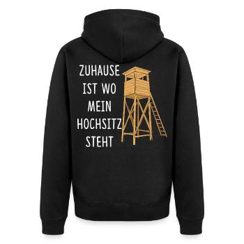Zuhause Ist Wo Mein Hochsitz Steht Jäger Jagd - Unisex Premium Bio Zip Hoodie - Schwarz - Hinten - Nico (187cm)