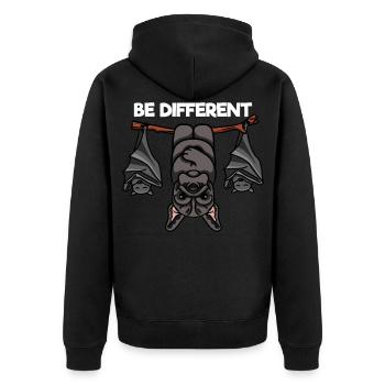Be Different Bulldogge mit Fledermäusen - Unisex Premium Bio Zip Hoodie - Schwarz - Hinten - Nico (187cm)