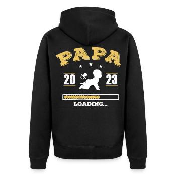 Papa 2023 Loading - Unisex Premium Bio Zip Hoodie - Schwarz - Hinten - Nico (187cm)