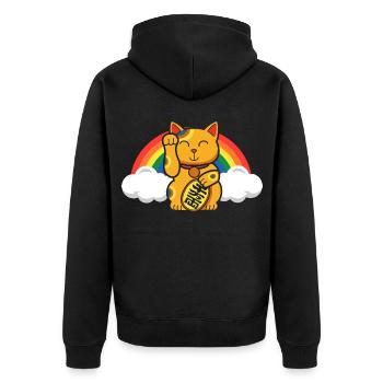 Fortune Cat Pride Maneki Neko Japanese Lucky Cat - Unisex Premium Bio Zip Hoodie - Schwarz - Hinten - Nico (187cm)