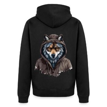 Loup gris dans le style de rue | Amoureux des loups - Veste à capuche bio Premium Unisexe - noir - Dos - Nico (187cm)