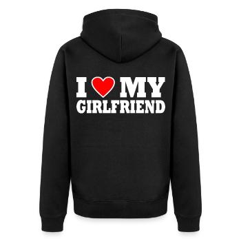 I love my girlfriend - Veste à capuche bio Premium Unisexe - noir - Dos - Nico (187cm)
