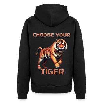 Wählen Sie Ihren Tiger | 8bit Tiger Abenteuer - Unisex Premium Bio Zip Hoodie - Schwarz - Hinten - Nico (187cm)