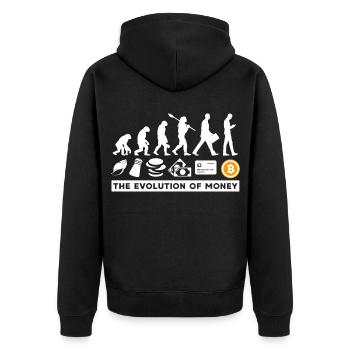 Bitcoin Crypto BTC The Evolution Of Money - Unisex Premium Bio Zip Hoodie - Schwarz - Hinten - Nico (187cm)