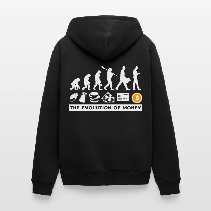 Bitcoin Crypto BTC L’évolution de l’argent Veste à capuche bio Premium Unisexe