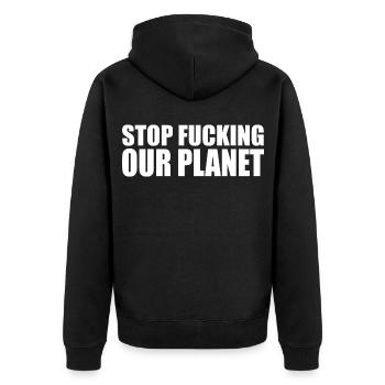 Stop fracking our planet - Unisex Premium Organic Zip Hoodie - black - Back - Nico (187cm)
