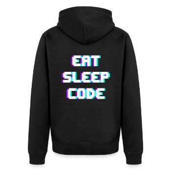 EAT SLEEP CODE Programmierer Coder Motto - Unisex Premium Bio Zip Hoodie - Schwarz - Hinten - Nico (187cm)
