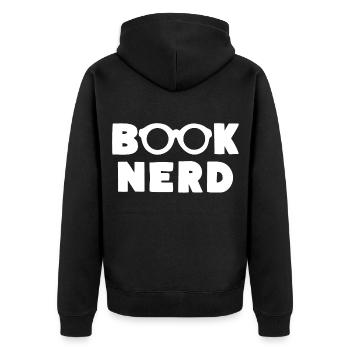 BOOK NERD Bücher Lese Liebe - Unisex Premium Bio Zip Hoodie - Schwarz - Hinten - Nico (187cm)