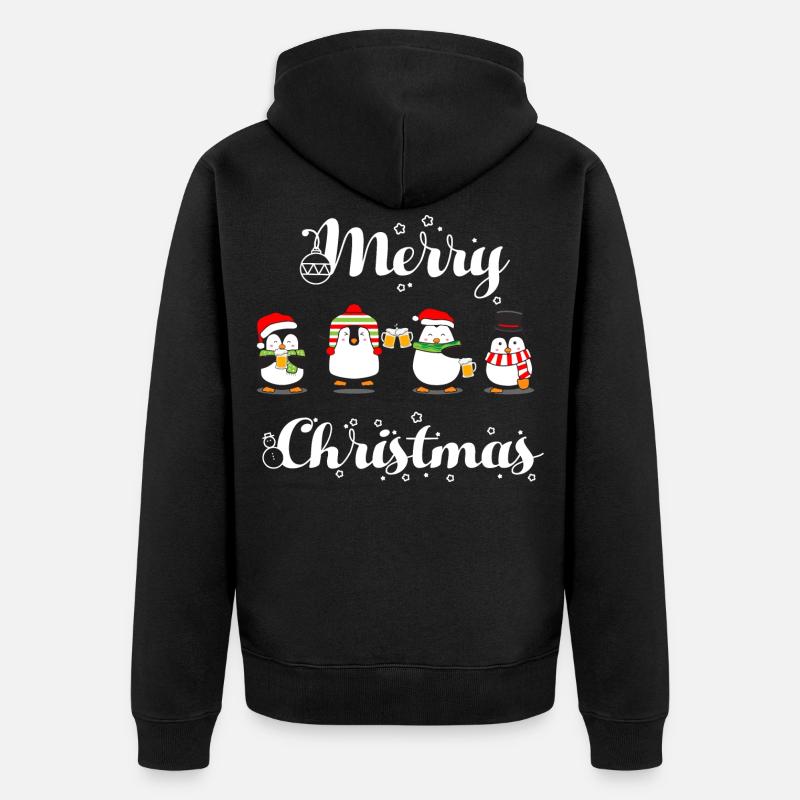 Merry Christmas Pinguin Bier - Unisex Premium Bio Zip Hoodie - Schwarz